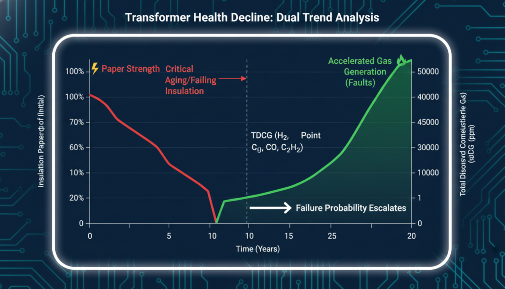 Original Data Chart Illustrating the Trends of Aging and Deterioration in Transformer Internal Insulation Paper and the Surge in Dissolved Gases in Oil