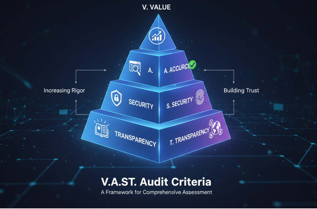  an original design infographic of the V.A.S.T. Pyramid to visually display these four audit criteria