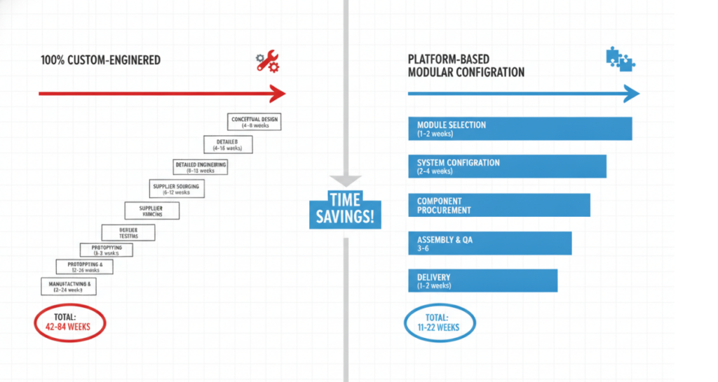 Big difference in engineering and manufacturing timelines between "100 percent custom" and "platform-based modular configuration"