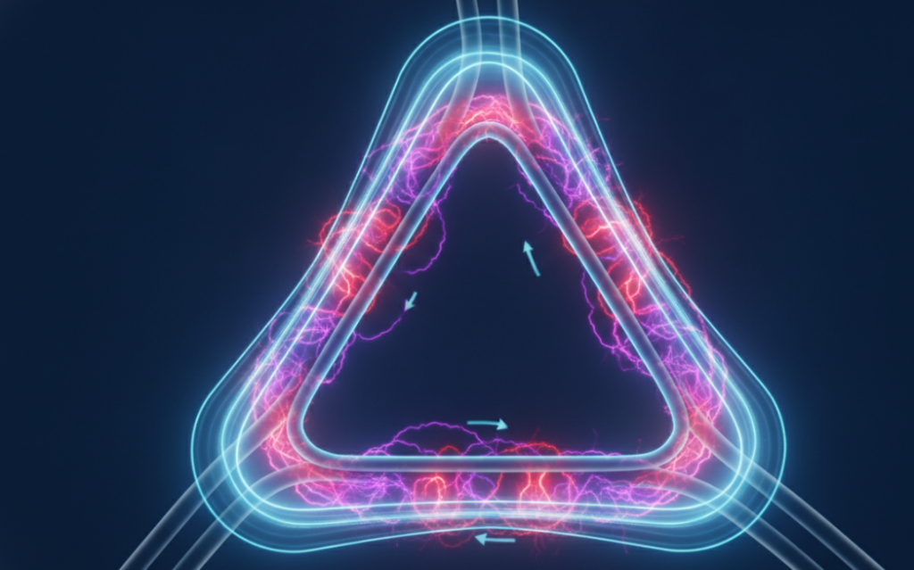 a high-res technical schematic showing the flow of triplen harmonics trapped inside a Delta primary coil