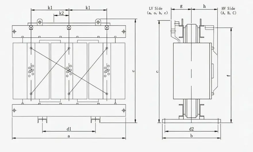SCB14 Series cast resin dry-type transformer outline drawing
