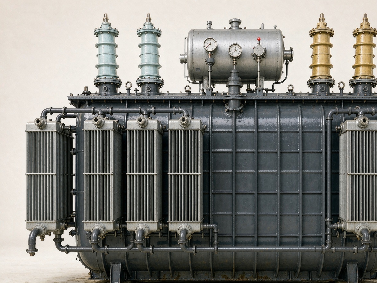 Oil-immersed power transformer with radiators